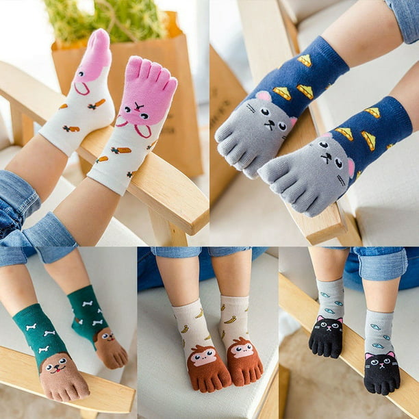 Girls Boy Socks Five Finger Ankle Toe Socks Cartoon Comfort Hosiery Cotton Blend 